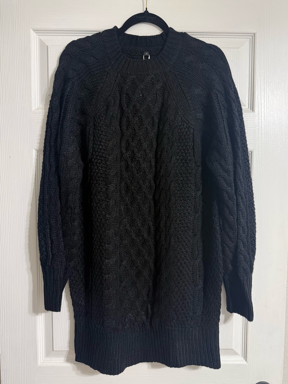 Black Cable-Knit Long Sleeve Dress